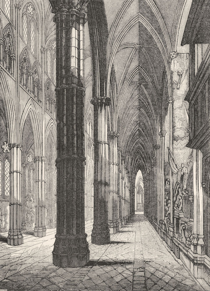 Associate Product LONDON. Westminster Abbey North Aisle, looking west 1845 old antique print