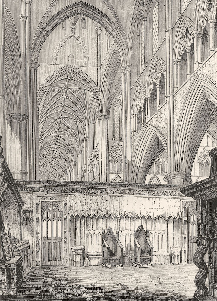 LONDON. Nave, Westminster Abbey, looking west 1845 old antique print picture