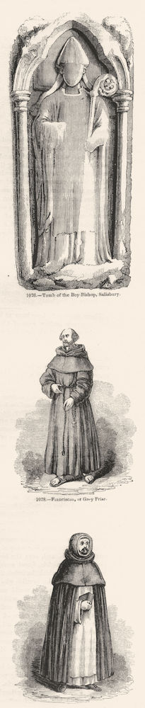 WILTS. Boy bishop tomb, Salisbury; Grey, Black friars 1845 old antique print