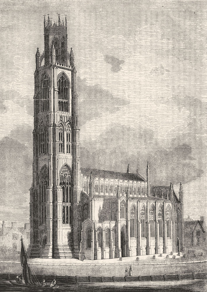 LINCS. Boston Church 1845 old antique vintage print picture
