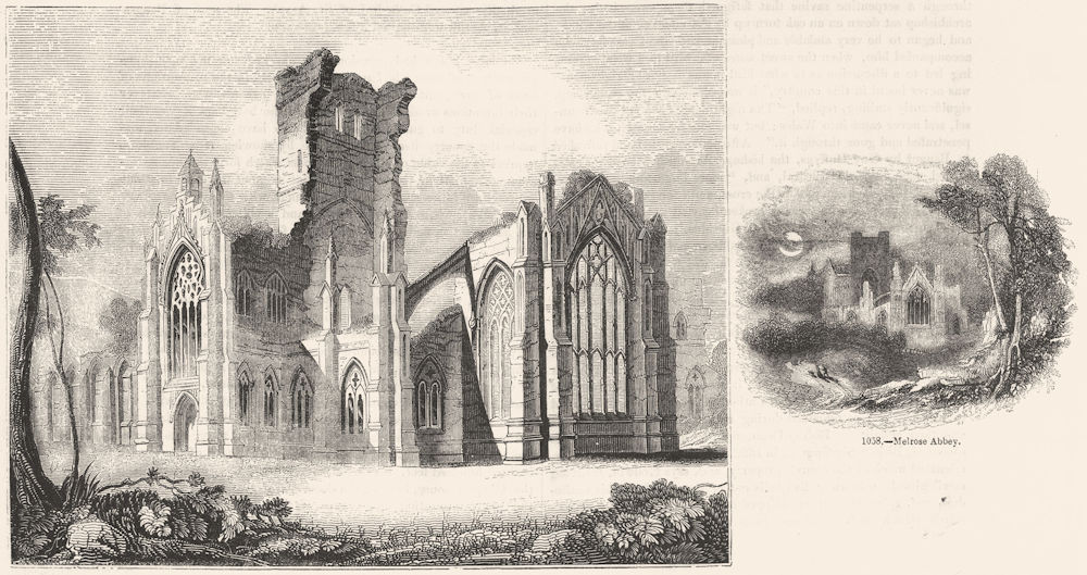SCOTLAND. SE Melrose Abbey;  1845 old antique vintage print picture