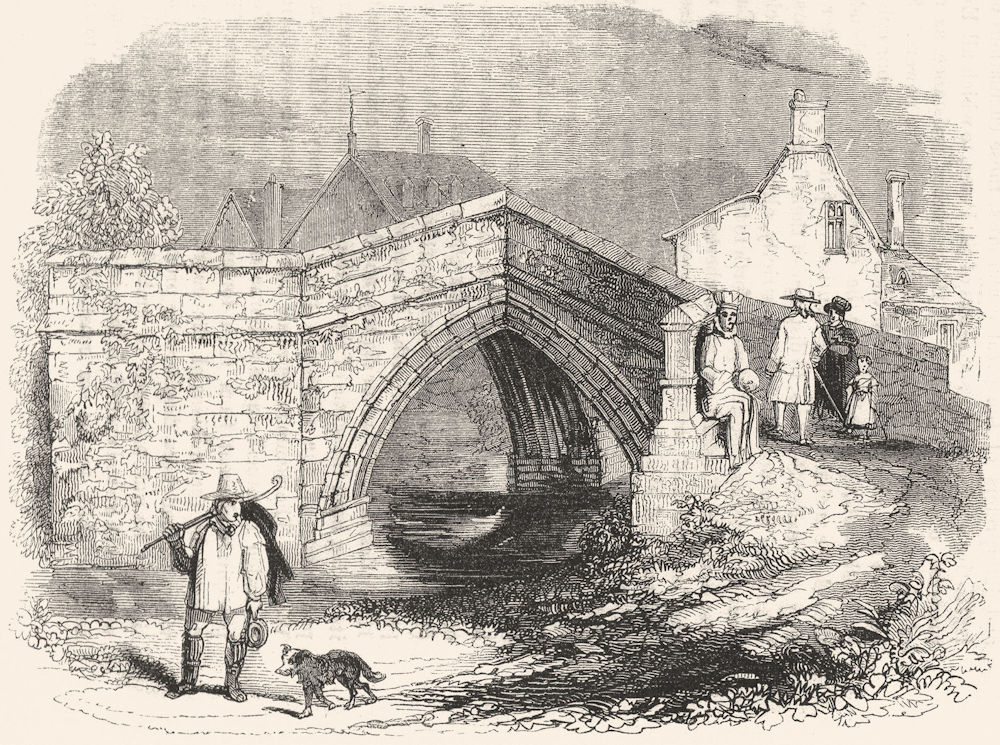 LINCS. Crowland Bridge 1845 old antique vintage print picture