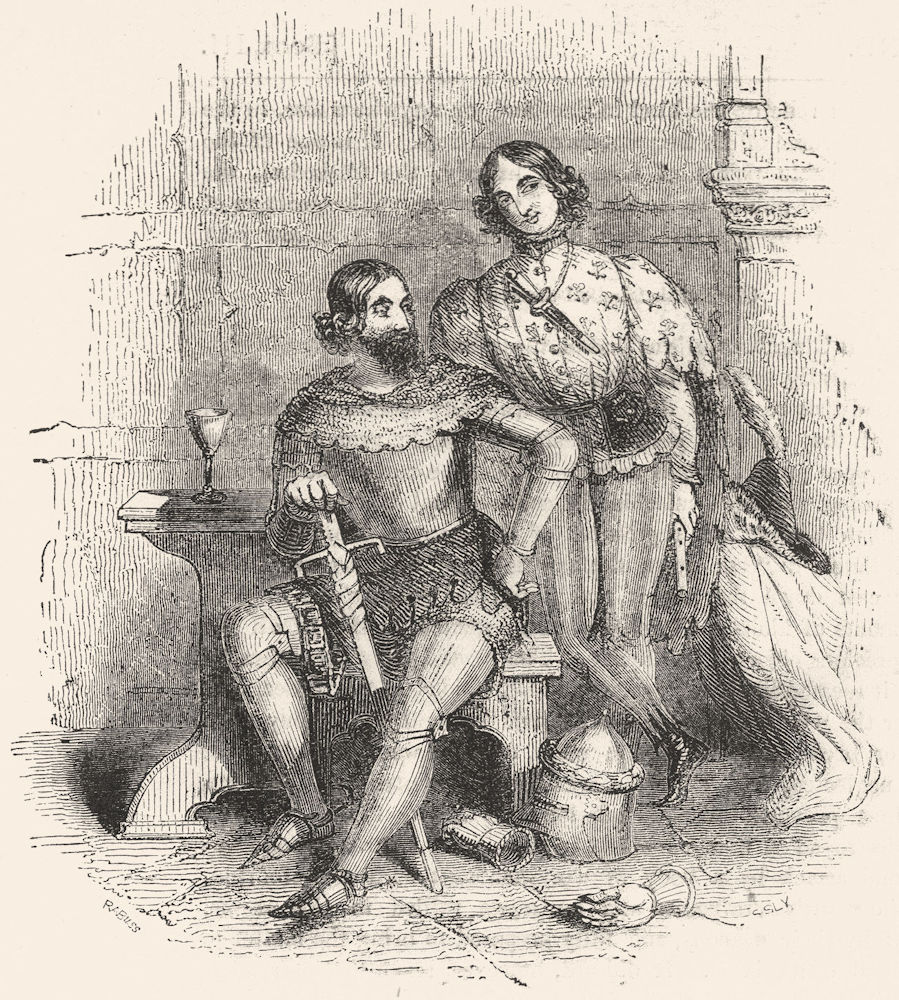 MILITARIA. The Knight and the Squire 1845 old antique vintage print picture