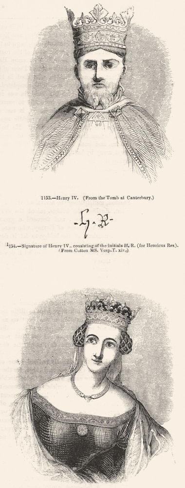 Associate Product HENRY IV. Signature of, Queen Joan Navarre, 2nd wife 1845 old antique print