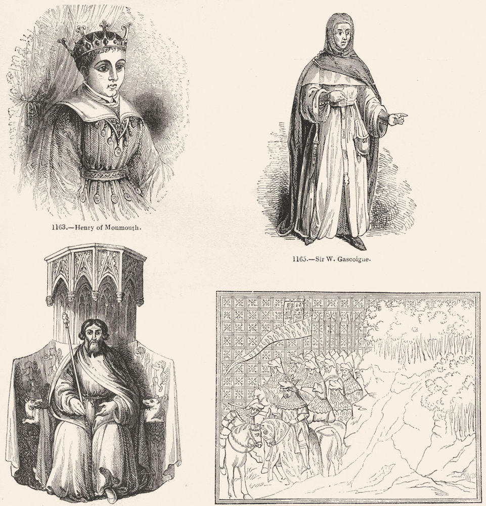 PORTRAITS. Monmouth; Gascoigne; Glendower; Richard II 1845 old antique print