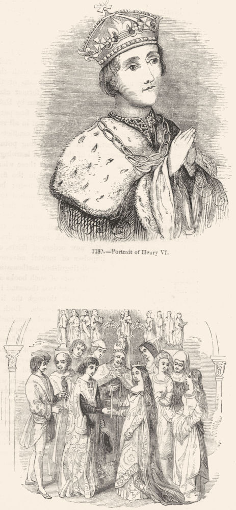 PORTRAITS. Henry VI; wedding of & Margaret Anjou 1845 old antique print