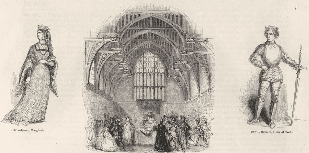 LONDON. Queen Margaret; Westminster Hall. Henry VI 1845 old antique print
