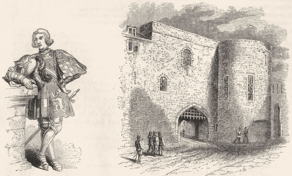 LONDON. John Howard, 1st Duke Norfolk; Bloody Tower 1845 old antique print
