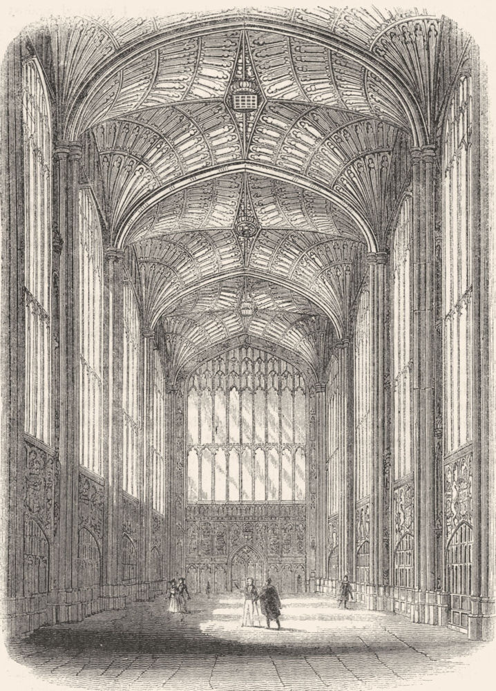 CAMBS. King's College Chapel 1845 old antique vintage print picture