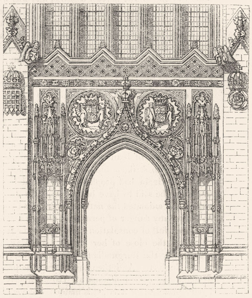CAMBS. Door, King's College Chapel, Cambridge 1845 old antique print picture