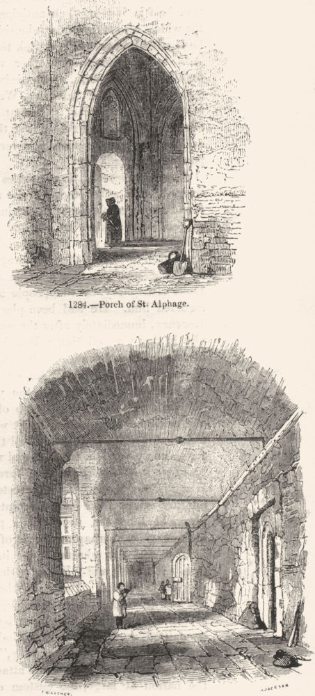 LONDON. St Alphage porch; Cloisters, Charter House 1845 old antique print