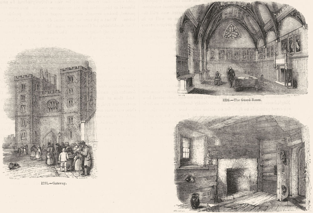 LONDON. Gateway; Guard Room; Lollards jail 1845 old antique print picture