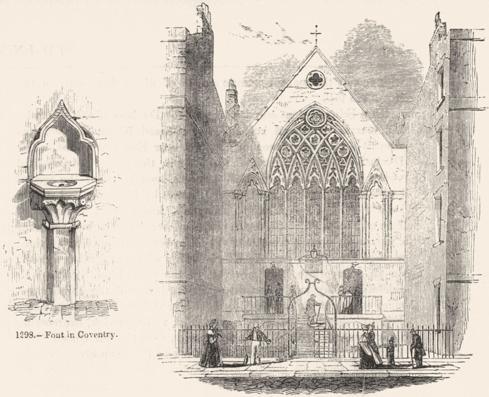 Associate Product WARCS. Font in Coventry; Chapel of Ely House 1845 old antique print picture