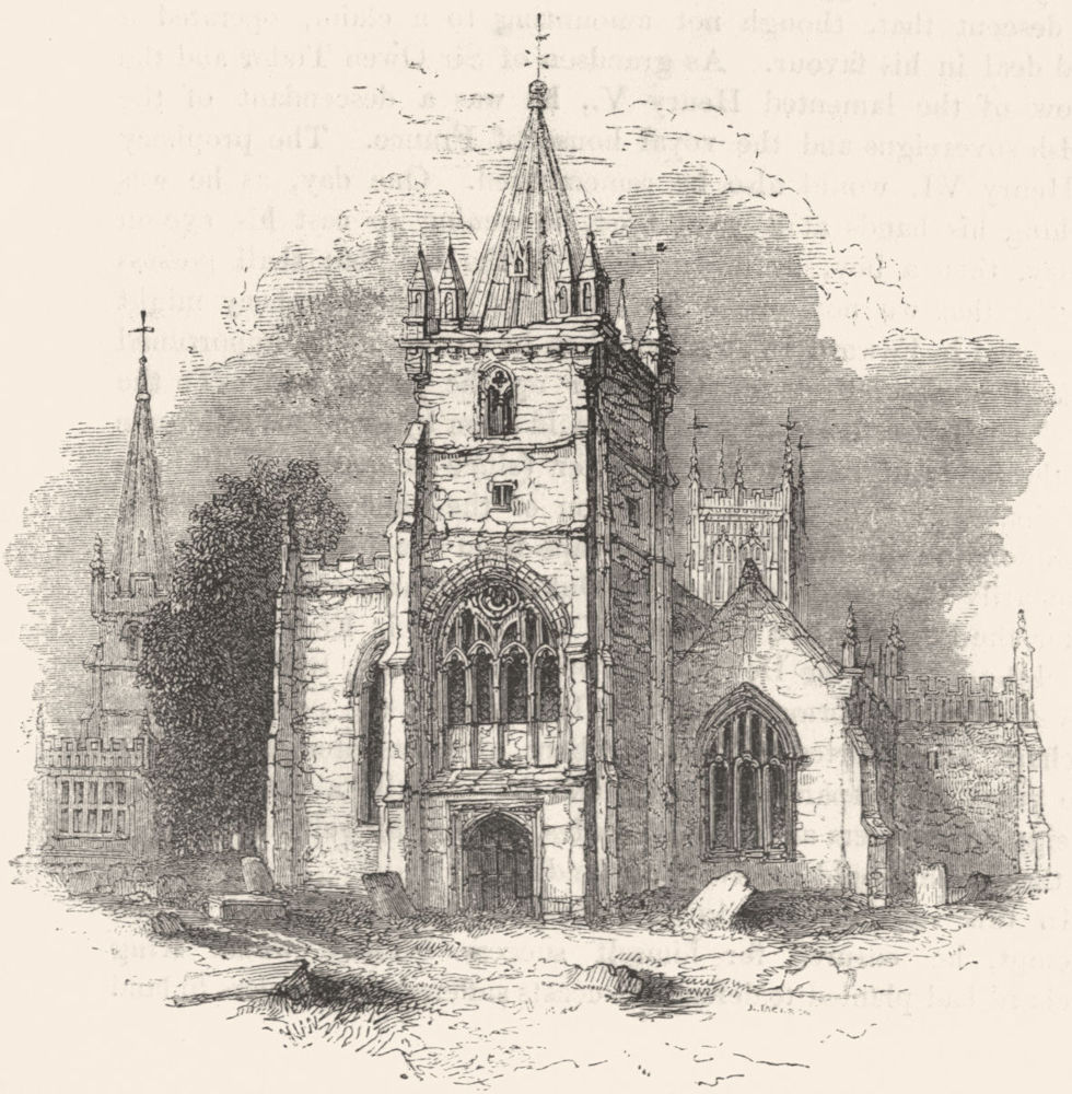 WORCS. The Parish Churches, Evesham 1845 old antique vintage print picture