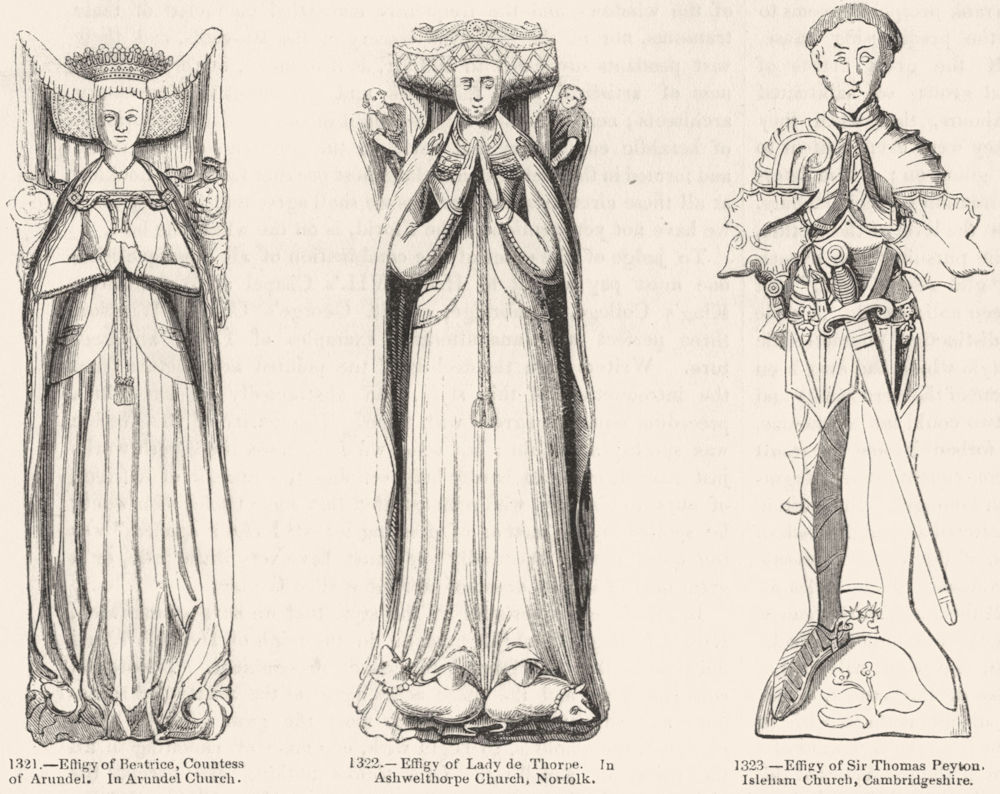 TOMBS. Beatrice, Arundel; Ashwelthorpe; Peyton, Isleham 1845 old antique print