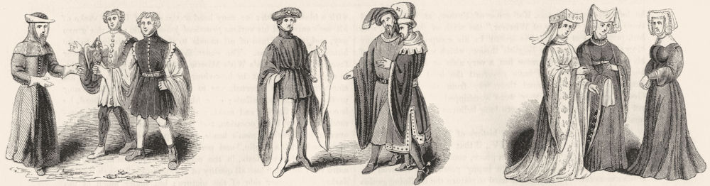 Associate Product COSTUME. Male, Henry IV; V; Female in time of 1845 old antique print picture