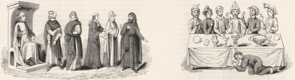 LAW. Lawyers 15th century dress; Saying Grace 1845 old antique print picture