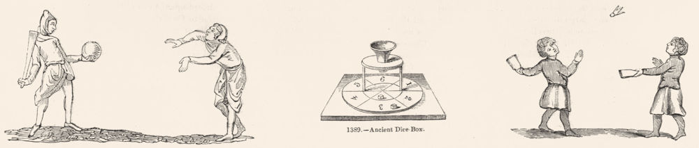 Associate Product GAMES. Club-ball; Dice-Box; Shuttle-Cock 1845 old antique print picture