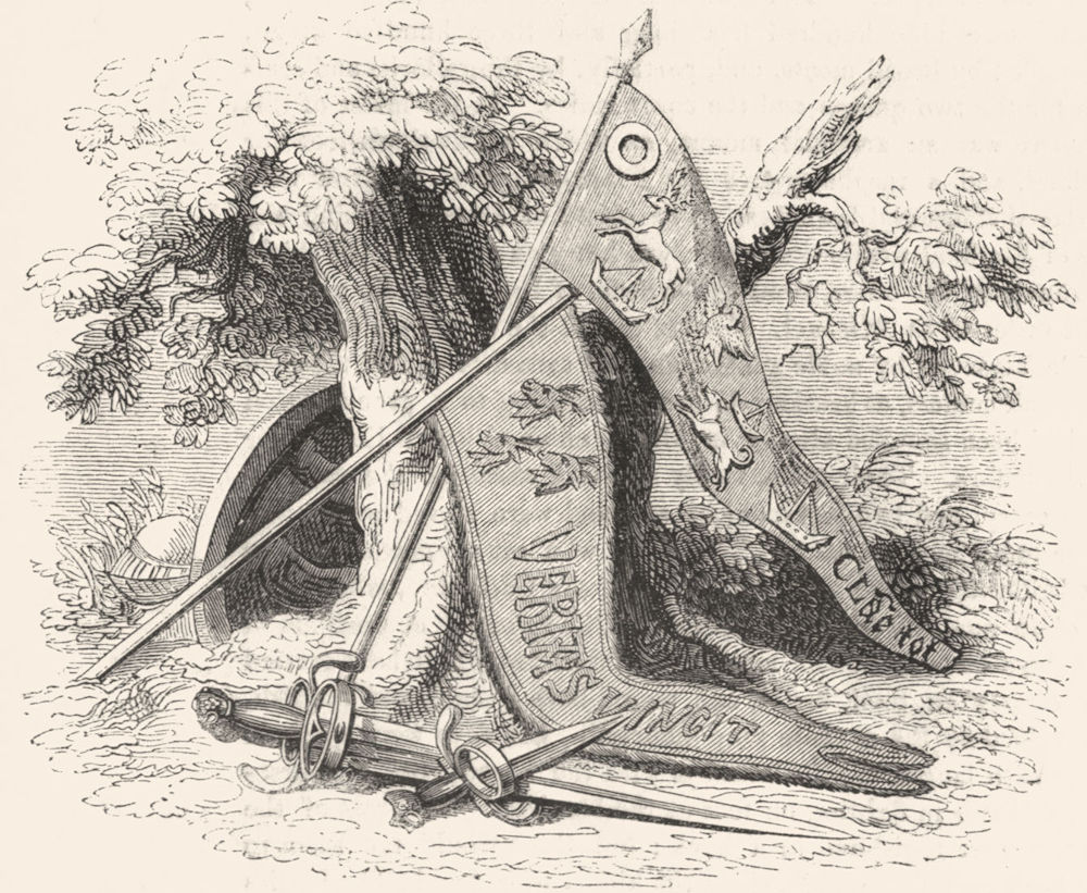 FLODDEN FIELD. Sword 7 dagger of James IV, Banners 1845 old antique print