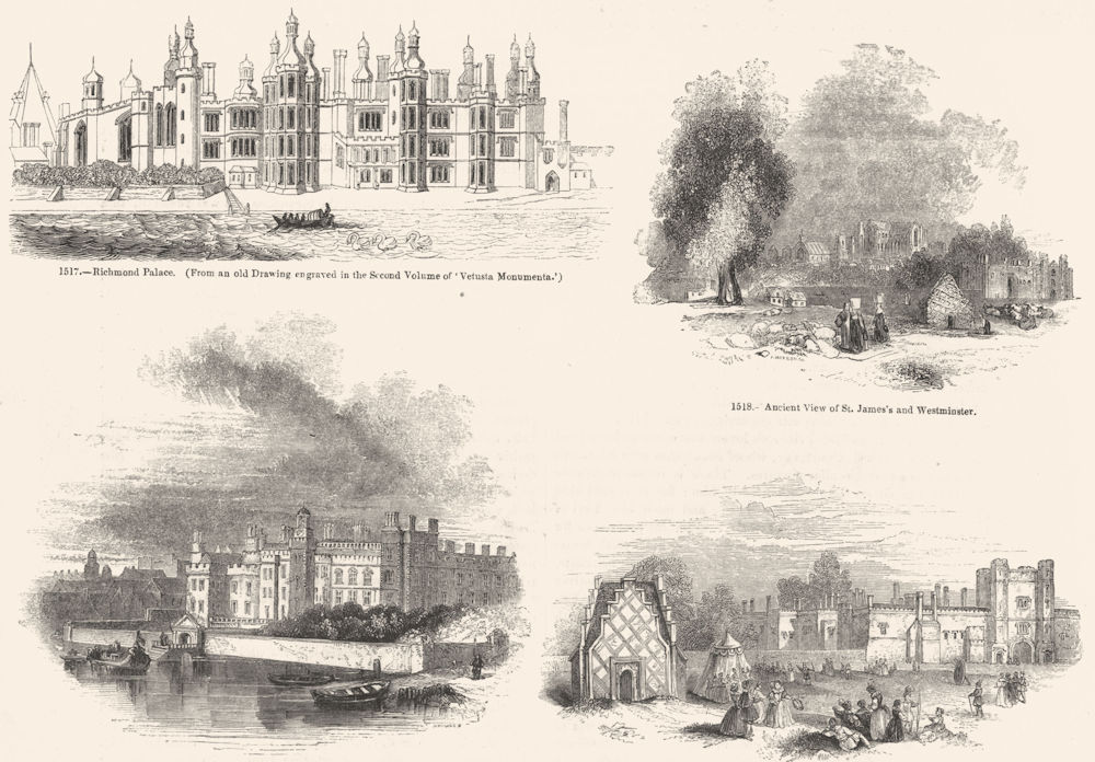 LONDON. Richmond Palace; Somt House; St Jamess 1845 old antique print picture
