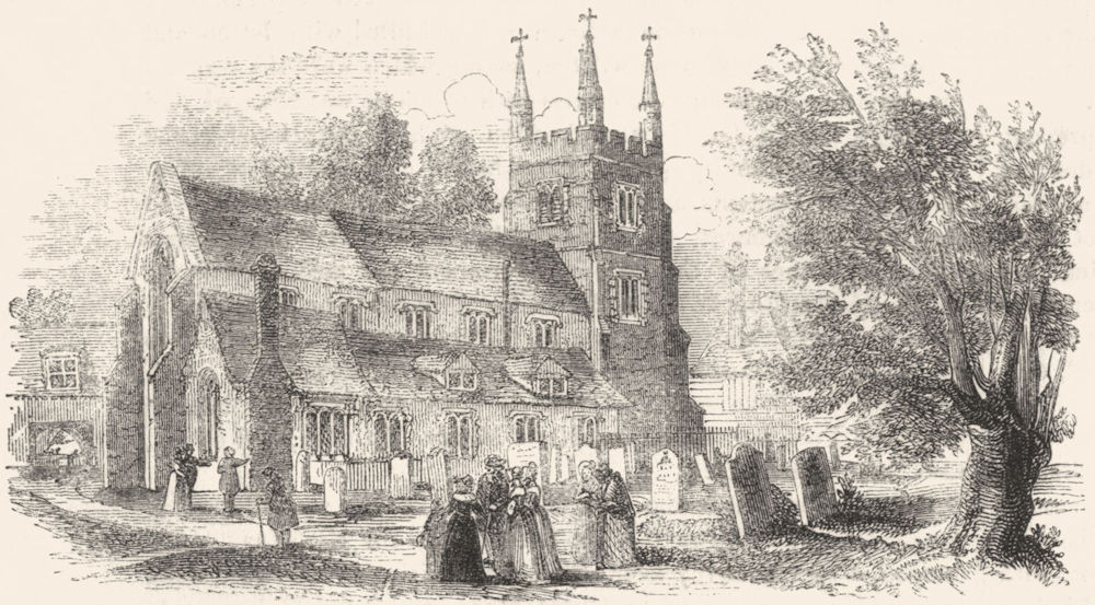 KENT. Penshurst Church 1845 old antique vintage print picture