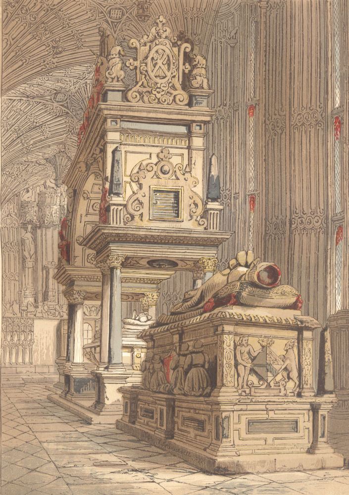 Associate Product LONDON. Tomb of Queen Elizabeth-Westminster Abbey 1845 old antique print