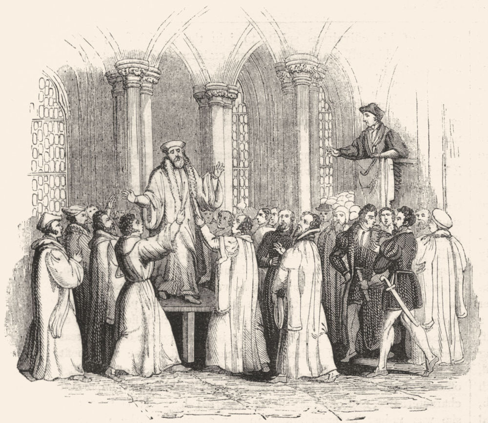 Associate Product OXON. Cranmer confessing, St Mary's Church, Oxford 1845 old antique print