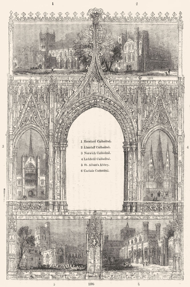 Associate Product CATHEDRALS. Hereford, Llandaff, Norwich, Lichfield 1845 old antique print