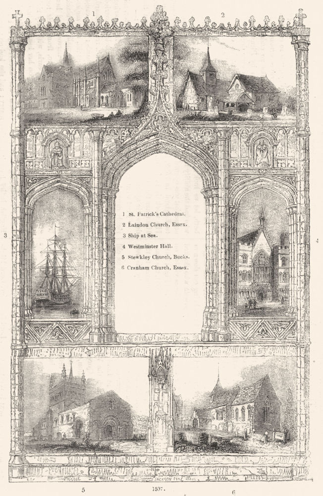 CHURCHES. St Patrick's, Laindon, Stewkley, Cranham 1845 old antique print