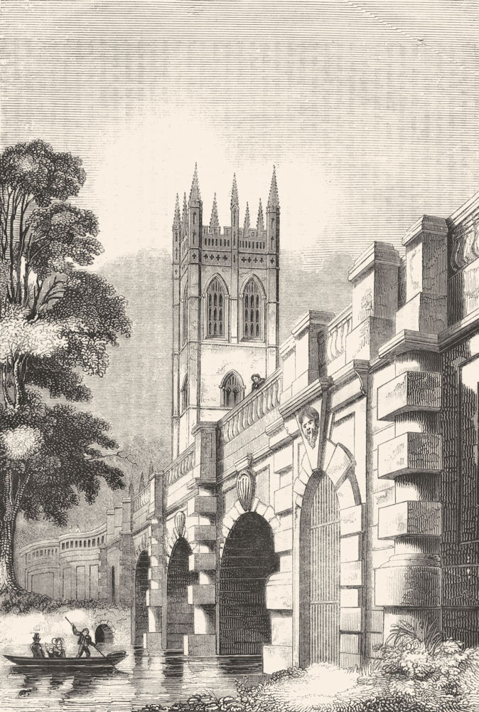 OXON. Magdalen Bridge & College(Delamotte) 1845 old antique print picture