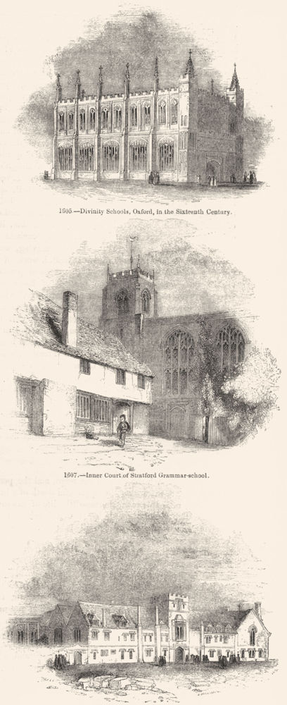 OXFORD. Divinity school, Balliol College; Stratford 1845 old antique print