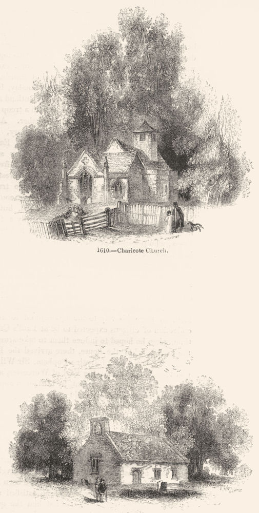 WARCS. Charlecote Church; Bishopton Chapel 1845 old antique print picture