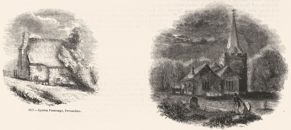 DEVON. Lynton Parsonage; Stoke Church, Bucks 1845 old antique print picture