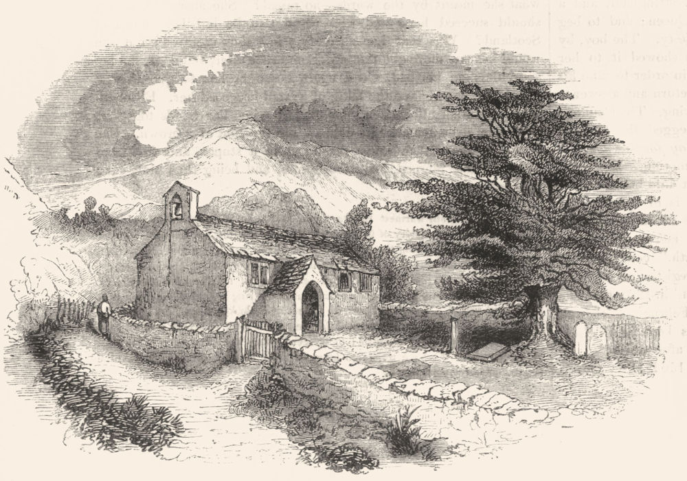 LANCS. Seathwaite Chapel, Lancashire 1845 old antique vintage print picture