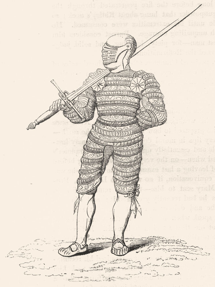 MILITARIA. Suit of Puffed & engraved Armour  1845 old antique print picture