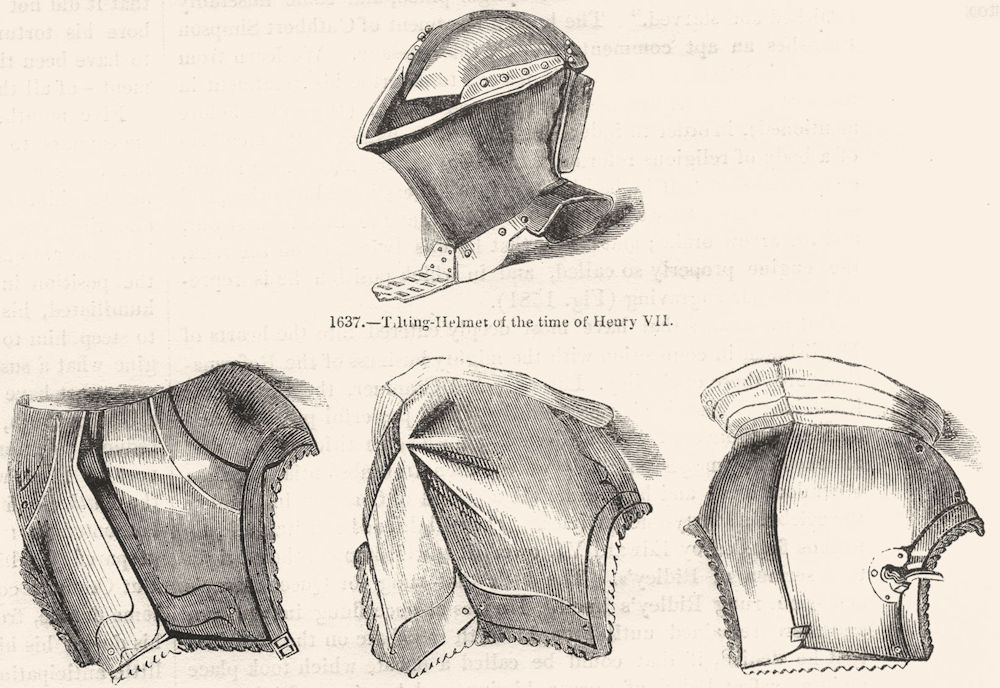 ARMOUR. Tilting-Helmet, Breastplates, Henry VII, VIII 1845 old antique print