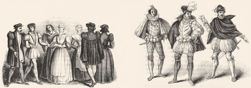 COSTUME. C1550; French, German, Burgundy 1570s 1845 old antique print picture