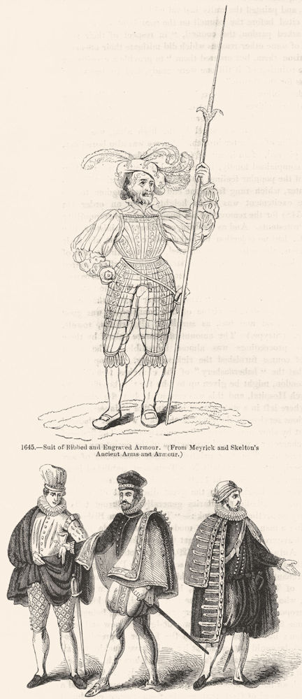 Associate Product COSTUME. Armour; Venetian, Spanish, French 1577-1590 1845 old antique print