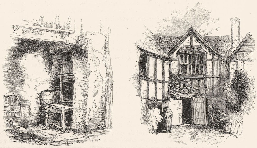 WORCS. Chimney kitchen in Henley St; houses, Evesham 1845 old antique print