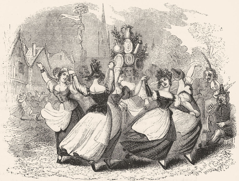 Associate Product DANCE. Milk maids, with pile of Plate, Day 1845 old antique print picture