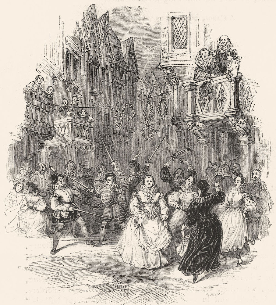 DANCE. Playing, Bucklers-Maids dancing for Garlands 1845 old antique print