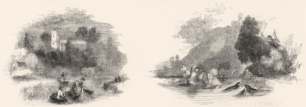 FISHING. Fishing ; Otter-hunting 1845 old antique vintage print picture