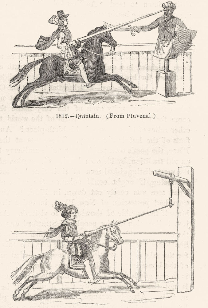 JOUSTING. Quintain(From Pluvenal); Tilting  1845 old antique print picture