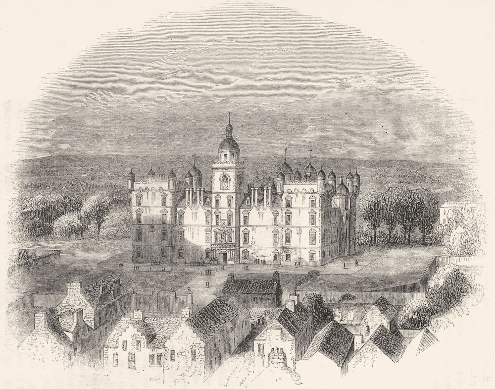 DEVON. Heriot's Hospital, Castle Hill, Edinburgh 1845 old antique print