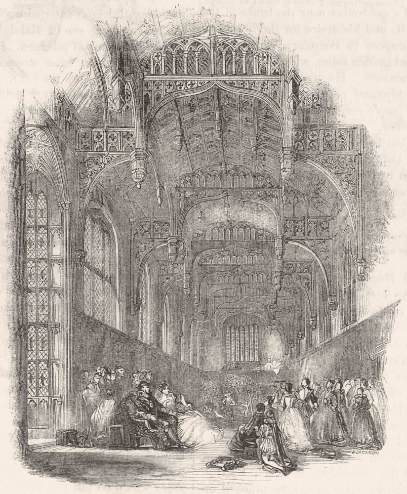 LONDON. Wolsey's Hall, Hampton Court 1845 old antique vintage print picture