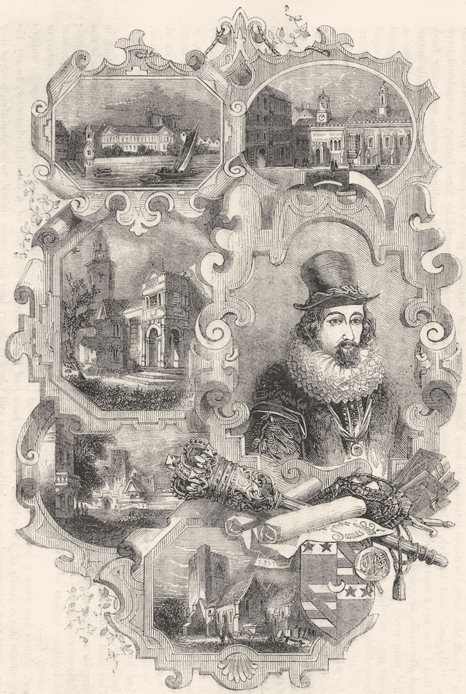 Associate Product BACON. Grays Inn, Gorhambury, Highgate, St Albans 1641 1845 old antique print