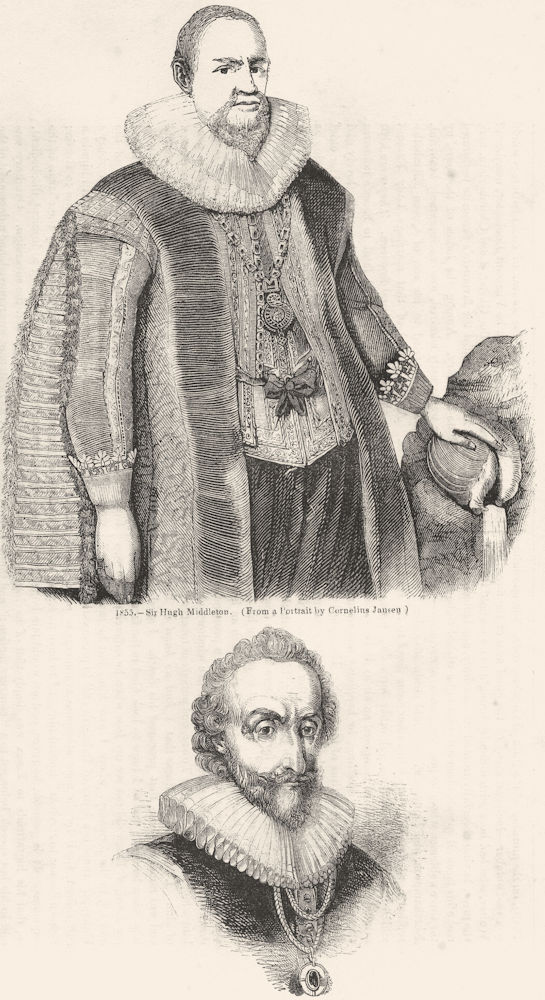 PORTRAIT. Hugh Middleton; Wm Alexander, Earl Stirling 1845 old antique print