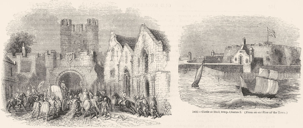 YORKS. York. Micklebar Gate; Hull Castle, 17th Century 1845 old antique print