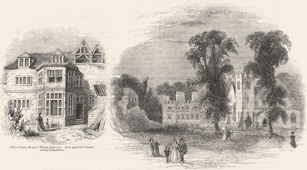LONDON. Prince Ruperts House, Barbican; Hampden Manor 1845 old antique print
