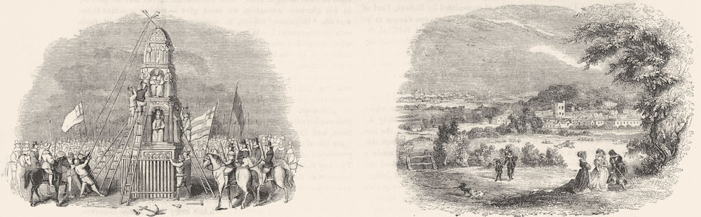 CHEAPSIDE CROSS. Puritans; Newbury; Donnington 1845 old antique print picture